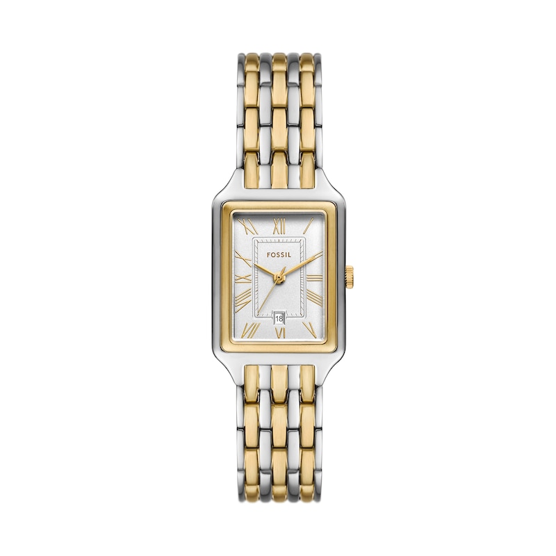 Main Image 1 of Ladies’ Fossil Raquel Rectangular Two-Tone Watch with Silver Satin Dial (Model: ES5368)