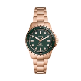Ladies' Fossil Blue Dive Watch with Green Dial and Simulated Crystal Accents (Model: ES5371)