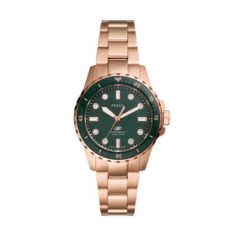 Main Image 1 of Ladies' Fossil Blue Dive Watch with Green Dial and Simulated Crystal Accents (Model: ES5371)