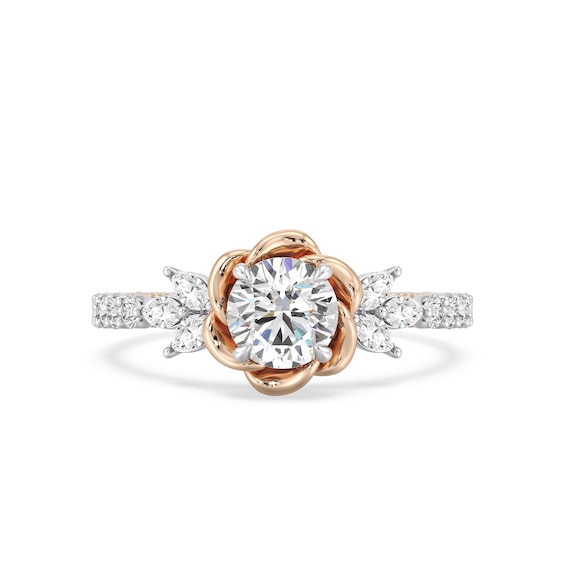 Enchanted Star Belle 1-3/4 CT. T.w. Certified Lab-Grown Diamond Rose with Leaf Engagement Ring in 14K Two-Tone Gold