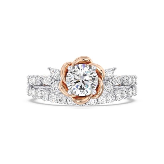 Enchanted Star Belle 1-3/4 CT. T.w. Certified Lab-Grown Diamond Rose with Leaf Engagement Ring in 14K Two-Tone Gold