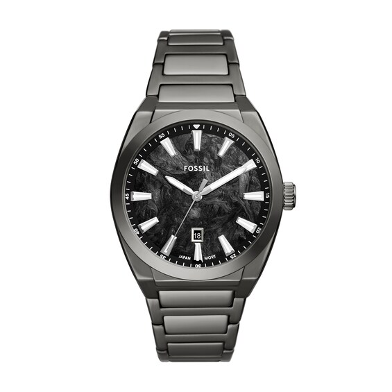 Menâs Fossil Everett Watch with Black Forged Carbon Dial (Model: Fs6075)