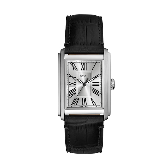 Menâs Fossil Carraway Rectangular Watch with Silver-Tone Dial (Model: Fs6078)