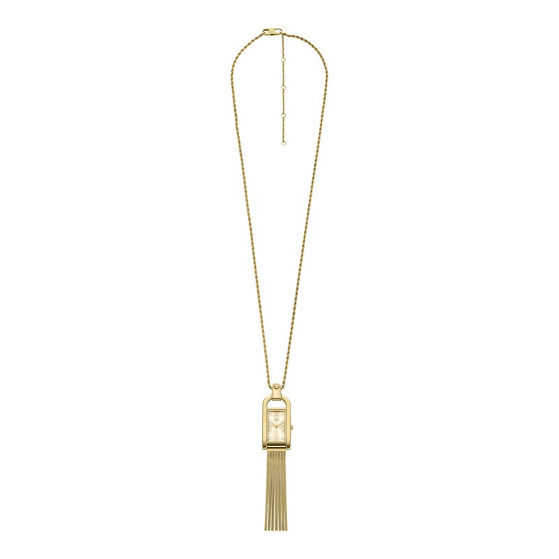 Main Image 2 of Ladies' Fossil Harwell Rectangular Watch Necklace with Gold-Tone Dial (Model: ES533 )