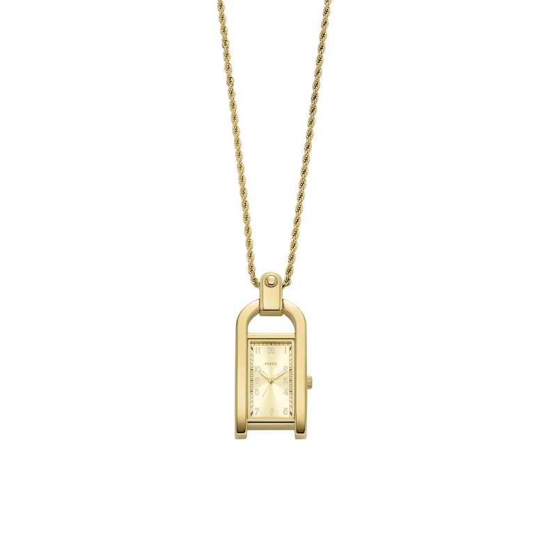 Main Image 3 of Ladies' Fossil Harwell Rectangular Watch Necklace with Gold-Tone Dial (Model: ES533 )