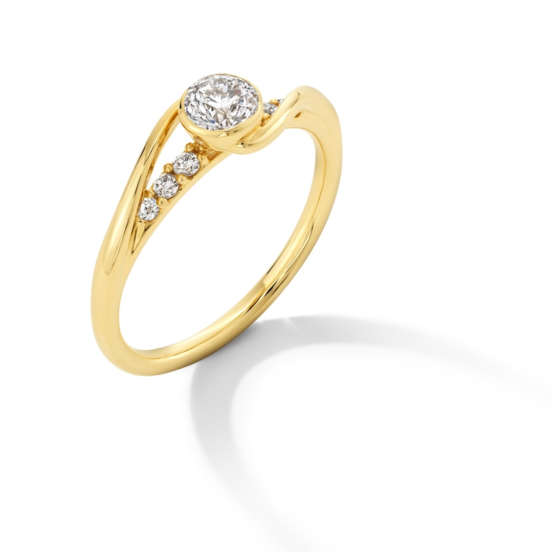 Main Image 3 of 1/2 CT. T.W. Diamond Bezel-Set Bypass Shank Engagement Ring in 14K Gold