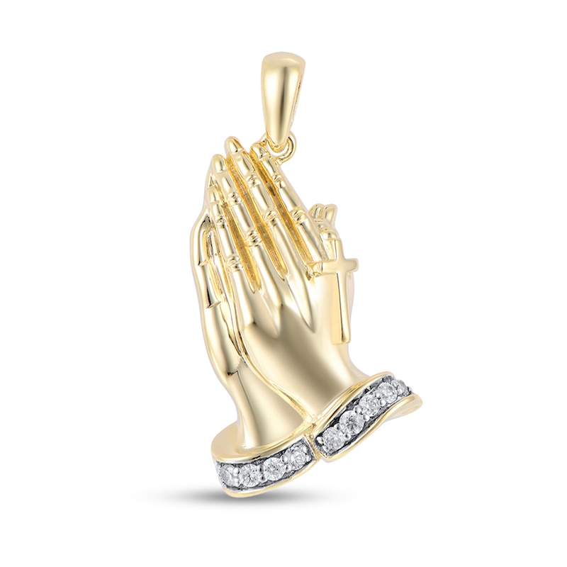 Main Image 1 of 1/6 CT. T.W. Diamond Praying Hands Necklace Charm in 10K Gold