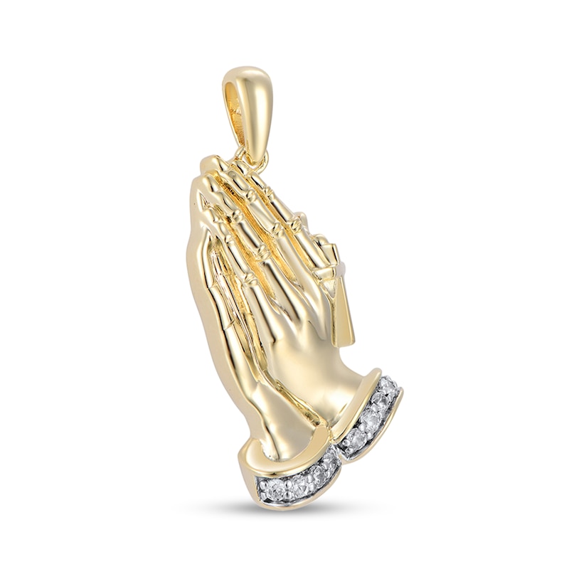Main Image 2 of 1/6 CT. T.W. Diamond Praying Hands Necklace Charm in 10K Gold