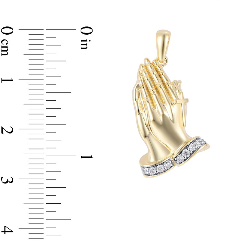 Main Image 3 of 1/6 CT. T.W. Diamond Praying Hands Necklace Charm in 10K Gold