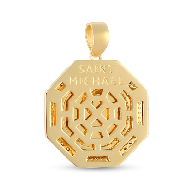 Main Image 2 of 1/5 CT. T.W. Brown and White Diamond Saint Michael Octagon Medallion Necklace Charm in 10K Gold