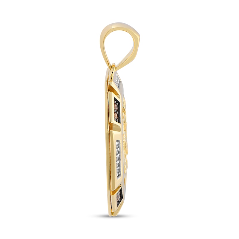 Main Image 3 of 1/5 CT. T.W. Brown and White Diamond Saint Michael Octagon Medallion Necklace Charm in 10K Gold