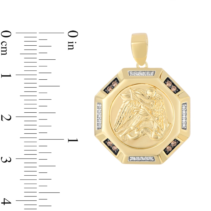 Main Image 4 of 1/5 CT. T.W. Brown and White Diamond Saint Michael Octagon Medallion Necklace Charm in 10K Gold