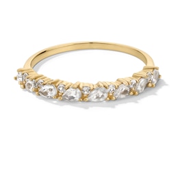 Pear-Shaped Labradorite, Moonstone and White Sapphire Band in 10K Gold