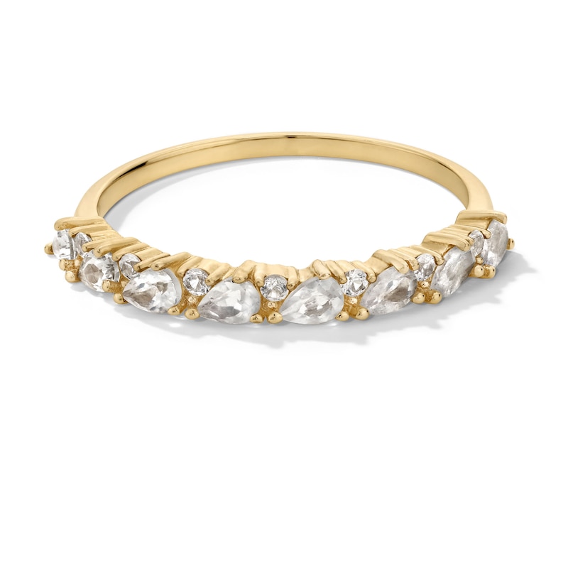 Main Image 1 of Pear-Shaped Labradorite, Moonstone and White Sapphire Band in 10K Gold