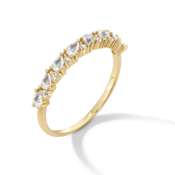 Pear-Shaped Labradorite, Moonstone and White Sapphire Band in 10K Gold