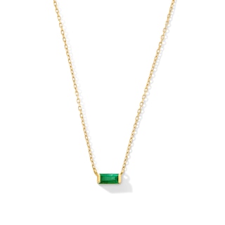 Baguette-Cut Emerald Sideways Solitaire Necklace in 10K Gold - 16”