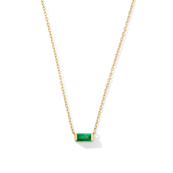 Baguette-Cut Emerald Sideways Solitaire Necklace in 10K Gold - 16”