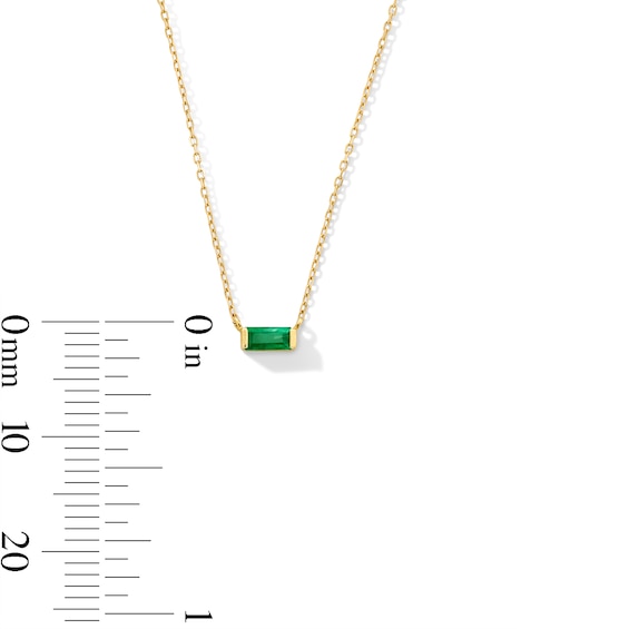 Baguette-Cut Emerald Sideways Solitaire Necklace in 10K Gold - 16”