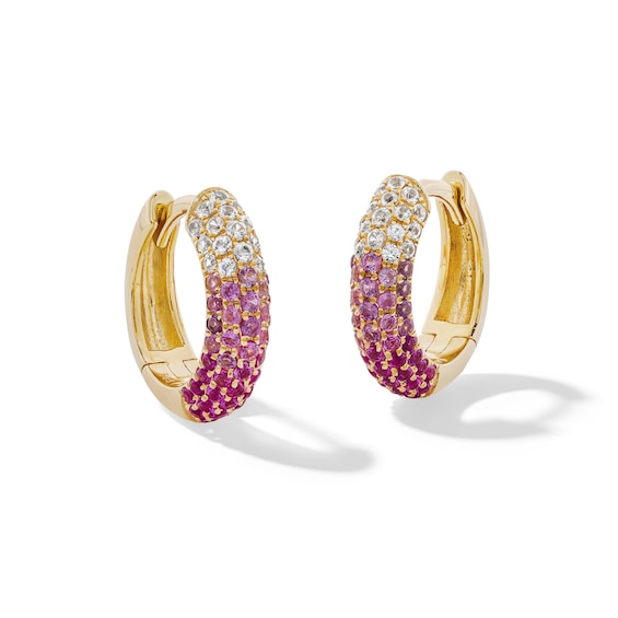 Pink and White Sapphire OmbrÃ© Hoop Earrings in 10K Gold