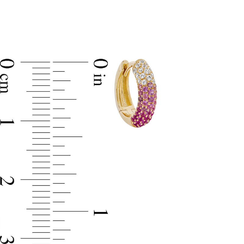 Main Image 3 of Pink and White Sapphire Ombré Hoop Earrings in 10K Gold