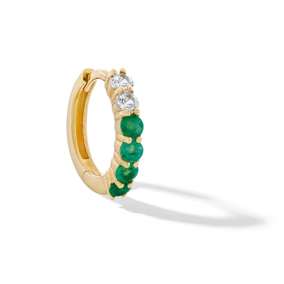 Green Chalcedony, Emerald and White Sapphire OmbrÃ© Single Hoop Earring in 14K Gold
