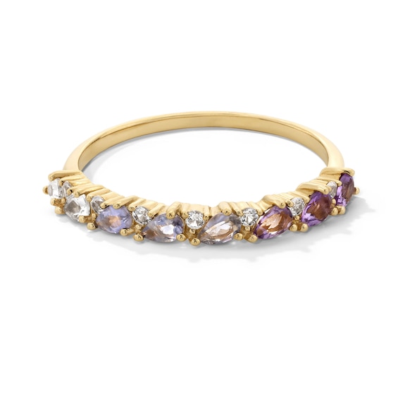 Pear-Shaped Amethyst, Tanzanite and White Sapphire OmbrÃ© Band 10K Gold