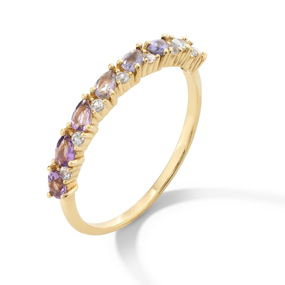 Pear-Shaped Amethyst, Tanzanite and White Sapphire OmbrÃ© Band 10K Gold