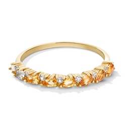 Pear-Shaped Citrine with Brown and White Sapphire Ombré Band in 10K Gold