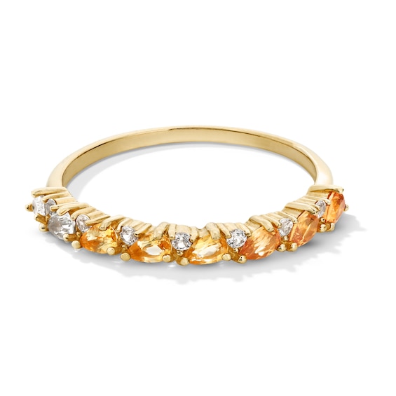 Pear-Shaped Citrine with Brown and White Sapphire OmbrÃ© Band in 10K Gold