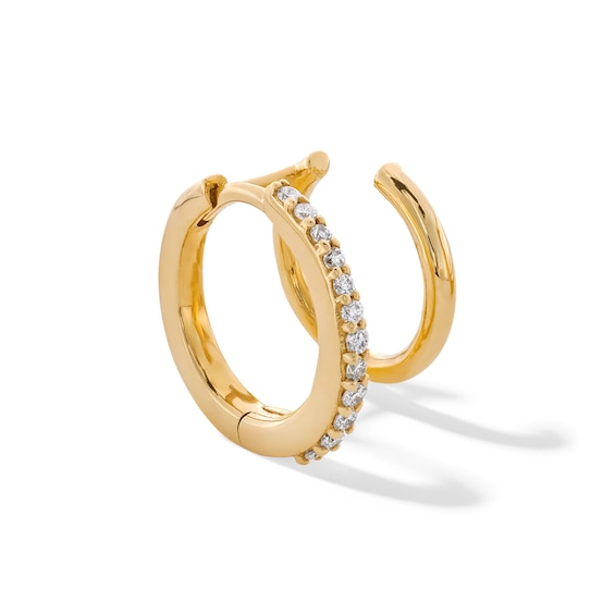 1/20 CT. T.w. Lab-Grown Diamond Single Double Hoop Earring in 14K Gold