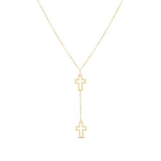 Double Cross "Y" Necklace in 14K Gold