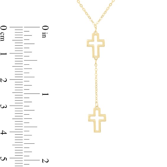 Double Cross "Y" Necklace in 14K Gold