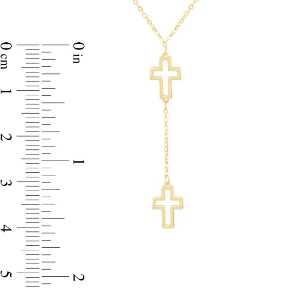 Double Cross "Y" Necklace in 14K Gold