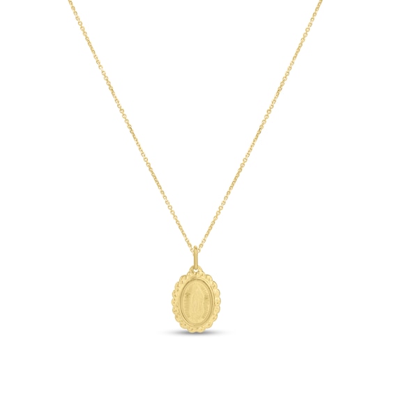Our Lady of Guadalupe Scallop Frame Oval Medallion Pendant in 14K Gold