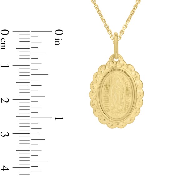 Our Lady of Guadalupe Scallop Frame Oval Medallion Pendant in 14K Gold