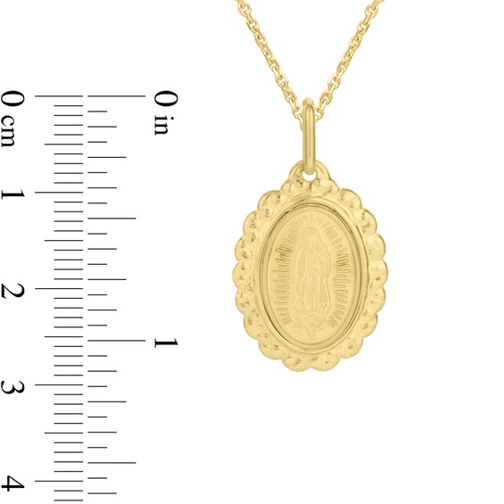 Our Lady of Guadalupe Scallop Frame Oval Medallion Pendant in 14K Gold