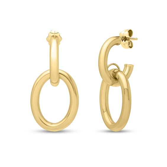Open Oval Link Drop Earrings in Hollow 14K Gold