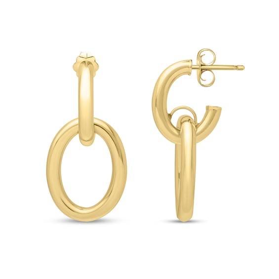 Open Oval Link Drop Earrings in Hollow 14K Gold