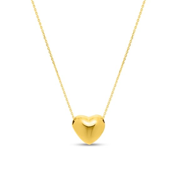 Puff Heart Necklace in 14K Gold