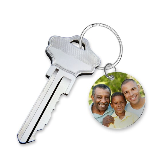 Engravable Photo Key Chain in Sterling Silver (1 Image and 3 Lines)