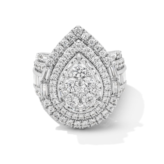 4 CT. T.w. Pear-Shaped Multi-Diamond Triple Frame Multi-Row Engagement Ring in 14K White Gold