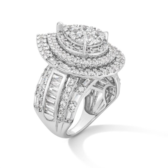 4 CT. T.w. Pear-Shaped Multi-Diamond Triple Frame Multi-Row Engagement Ring in 14K White Gold