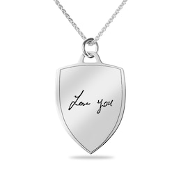 Engravable Handwriting Shield Pendant in Sterling Silver (1 Image and 2 Lines) - 22”