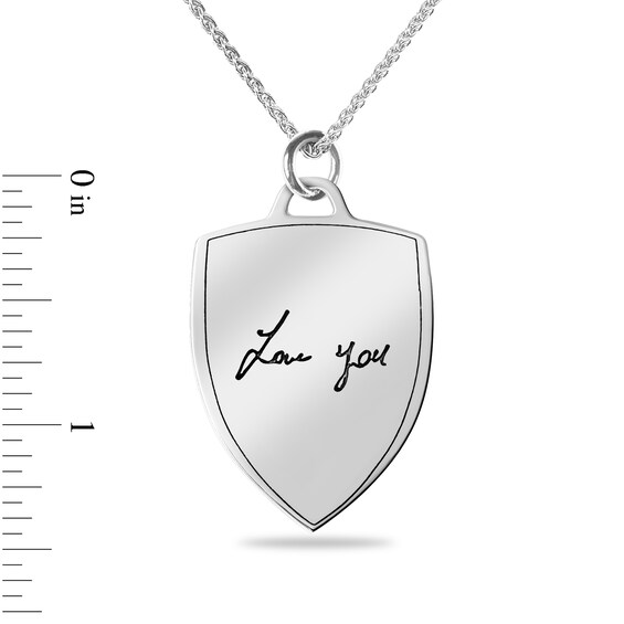 Engravable Handwriting Shield Pendant in Sterling Silver (1 Image and 2 Lines) - 22â