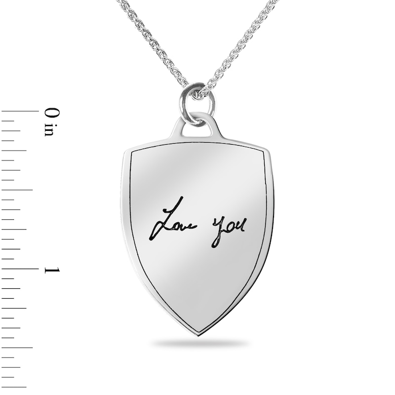 Main Image 3 of Engravable Handwriting Shield Pendant in Sterling Silver (1 Image and 2 Lines) - 22”