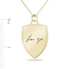 Thumbnail Image 3 of Engravable Handwriting Shield Pendant in 10K White or Yellow Gold (1 Image and 2 Lines) - 22”