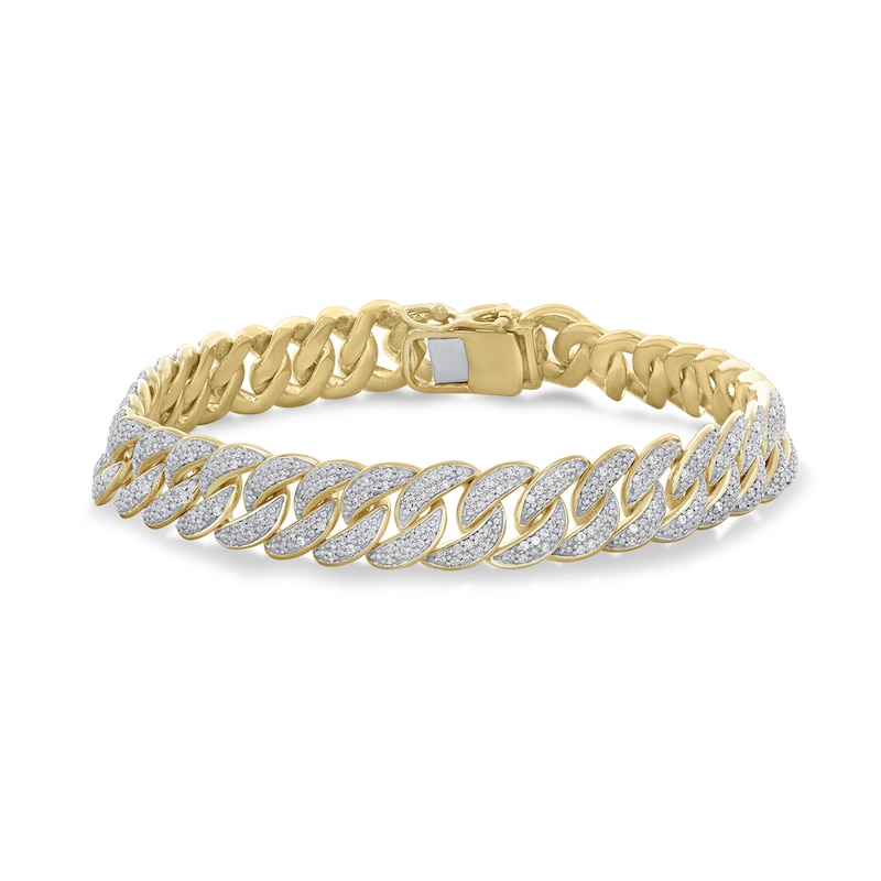 Main Image 1 of 2 CT. T.W. Diamond Curb Chain Bracelet in Hollow Sterling Silver with 10K Gold Plate - 8.5"