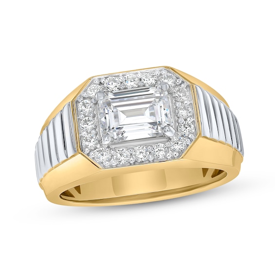 2-1/4 CT. T.w. Emerald-Cut Certified Lab-Grown Diamond Frame Ribbed Shank Ring in 10K Two-Tone Gold (F/Si2)
