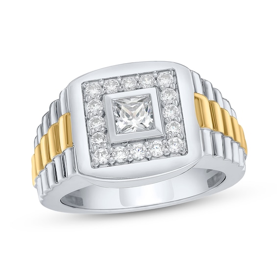 1 CT. T.w. Square-Cut Certified Lab-Grown Diamond Frame Ribbed Shank Ring in 10K Two-Tone Gold (F/Si2)