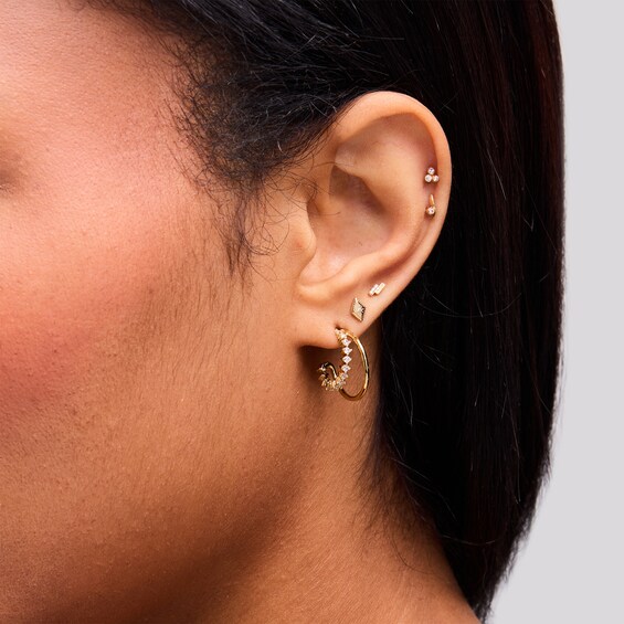 Lab-Grown Diamond Accent Stacked Trio Single Cartilage Stud Earring in 14K Gold